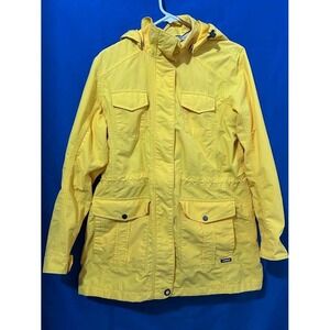 Lands' End Squall Yellow Waterproof Fleece Lined Hooded Jacket Womens Medi 10-12